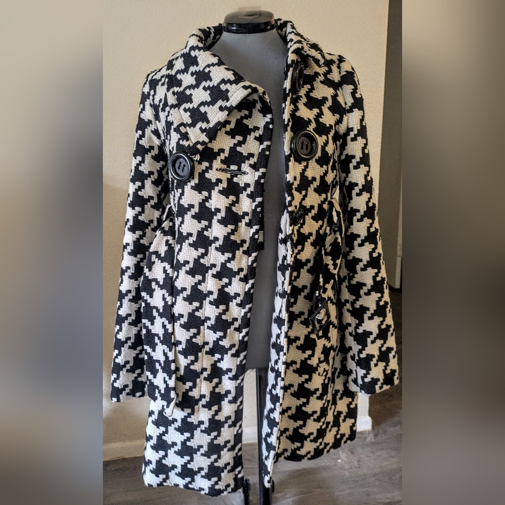 Oversized Houndstooth Women's City Style Fall/Winter Trench Length Coat/Jacket